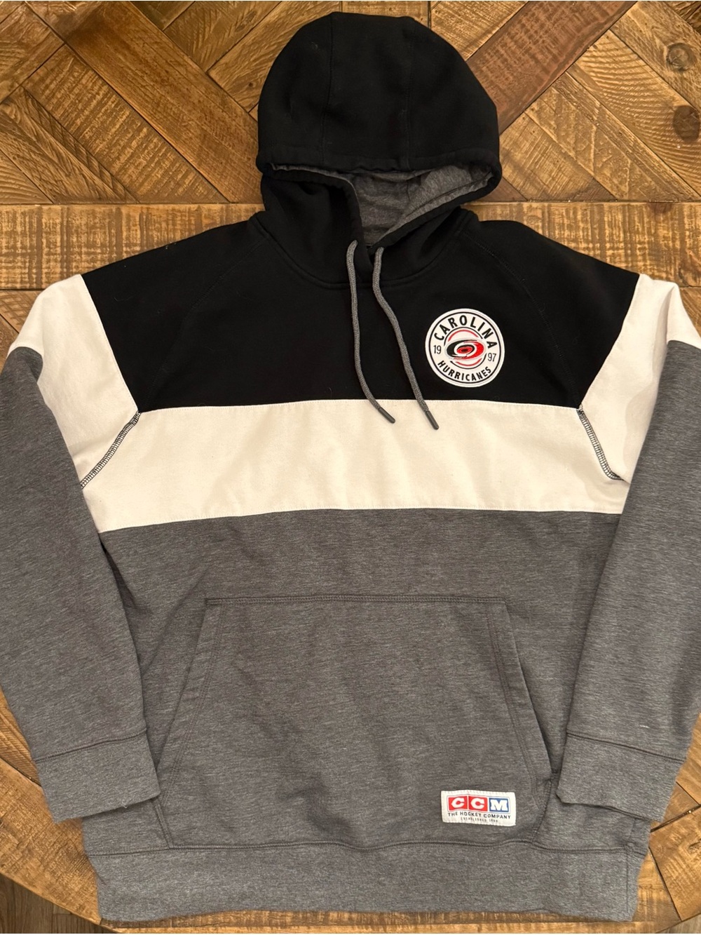 CCM Black White Gray Colorblock Carolina Hurricanes Pullover Hoodie
